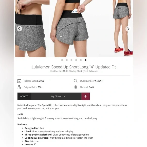 Lululemon Speed Up Shorts Long 4”, MR, 4, Heathered Lux, Black - Picture 3 of 11
